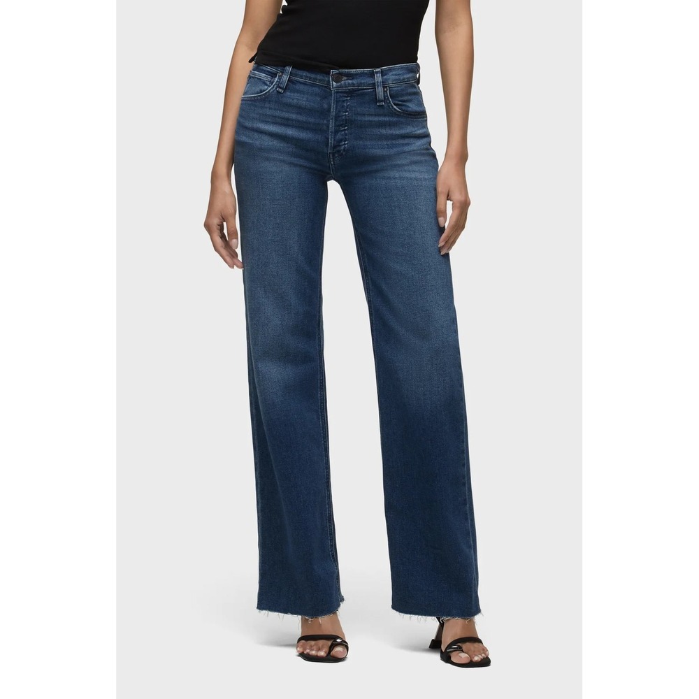 Hudson Rosie High Rise Wide Leg Jeans 31x31 Button Fly Raw Hem Color Dover